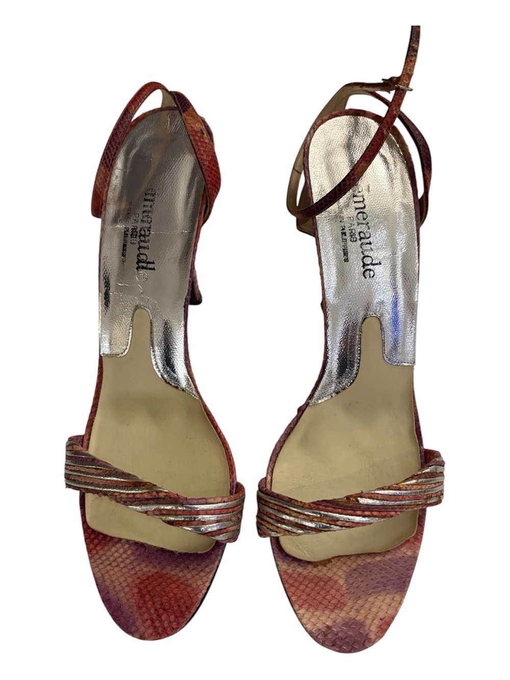 Pink Snake-Print Strappy Heels